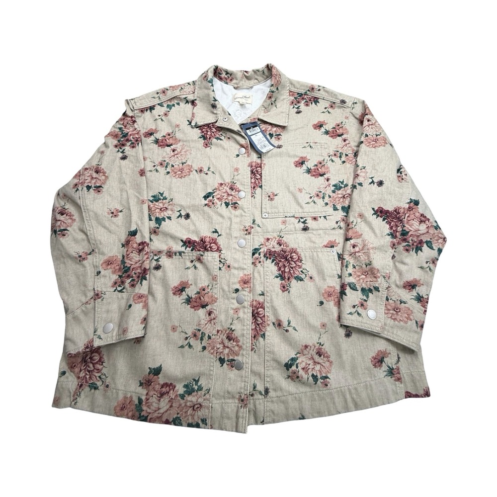 Universal Thread Denim Jacket Womens XL Khaki Floral Cotton Cottagecore